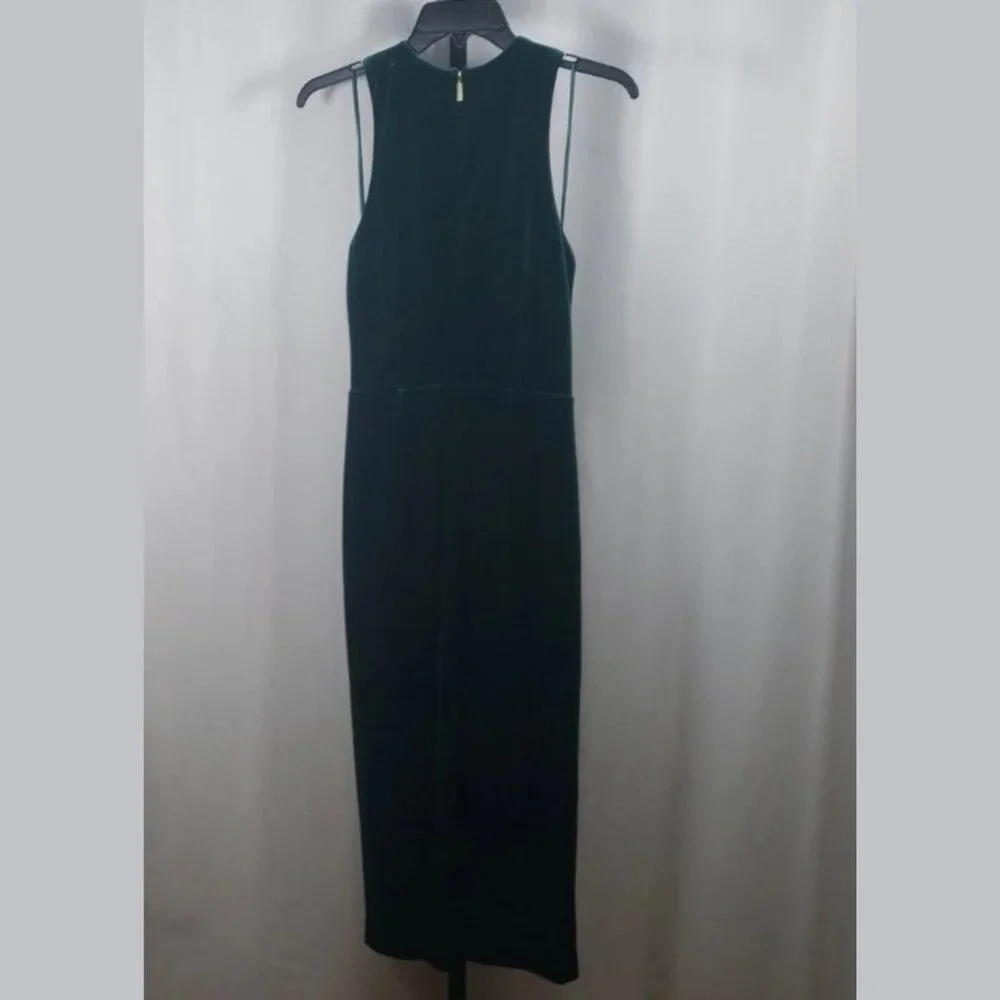 Michael Kors Green Stretch Velvet‎ Sleeveless Twist Neck Midi Dress SZ L - NWT